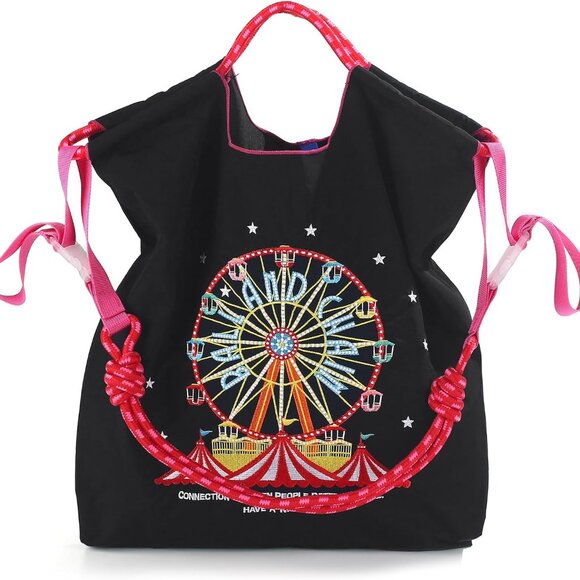 Nylon Tote Bag Embroidery Ferris Wheel Large Capacity Casual Handbag - Picture 1 of 6
